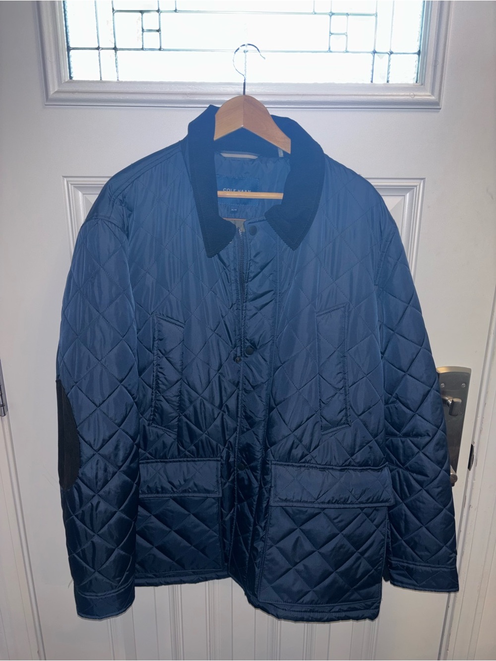 Cole Haan Quilted Navy Utility Jacket with Black Collar